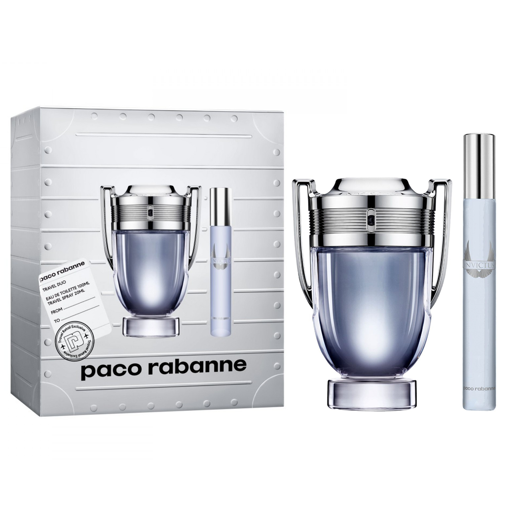 Paco Rabanne Invictus Gift Set - 3.4 oz EDT + 0.68 oz Travel Spray for Men